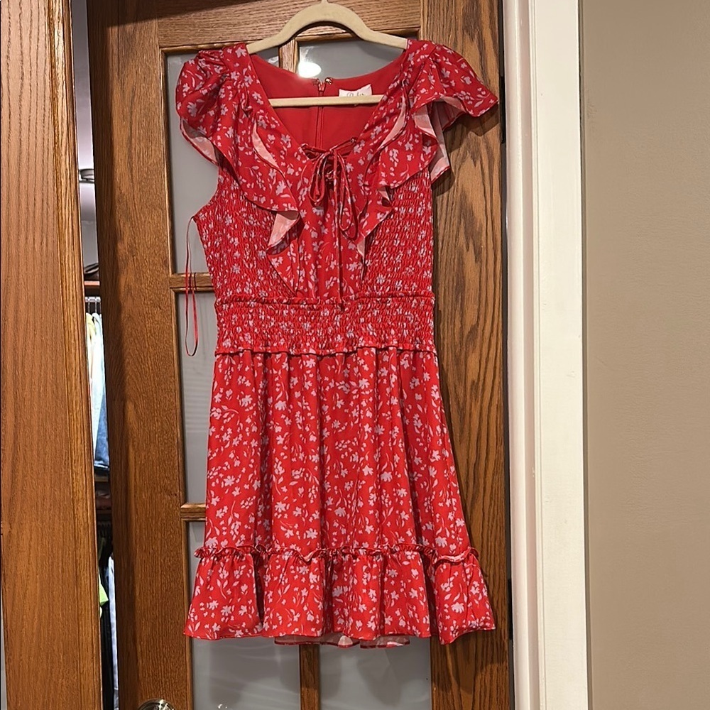 Parker Scarlet Floral Dress with Ruffles​​​ - Picture 2 of 8